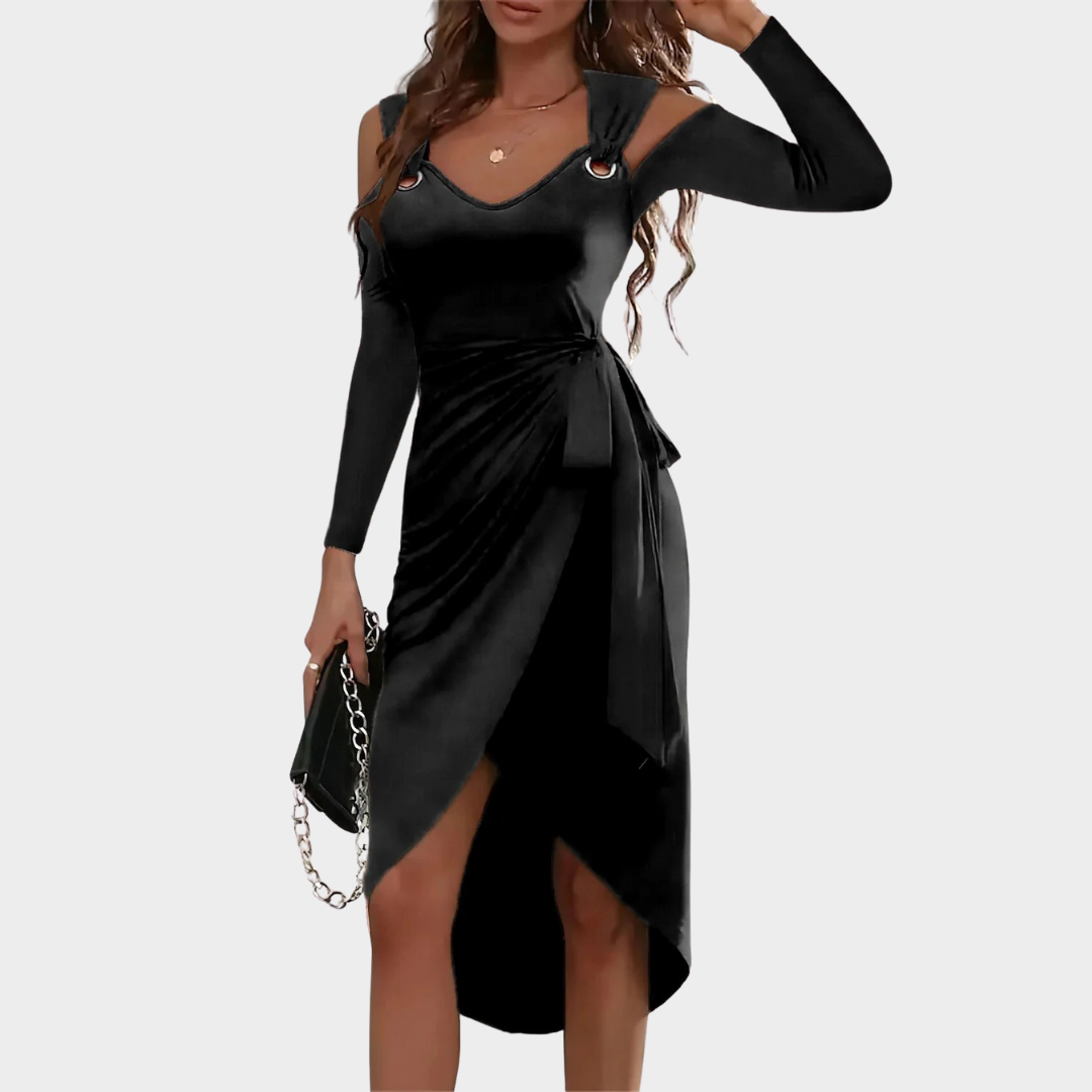 Women’s Sleeveless Midi Dress – Elegant V-Neck with Eyelet Detail and Waist Pleats – Multiple Colours