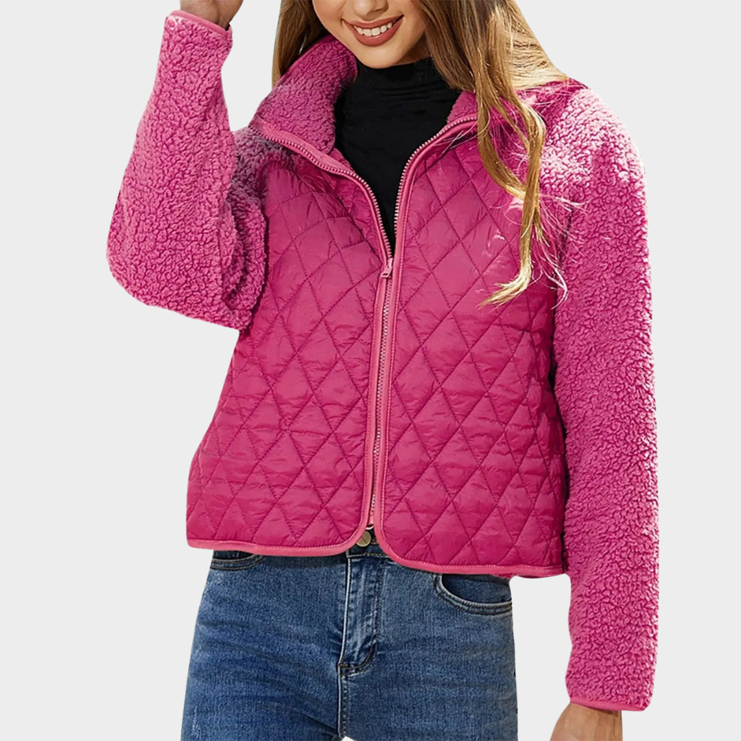 Women's Cropped Plush Jacket – Zip-Up Long Sleeve Coat – Soft & Warm – Multiple Colours