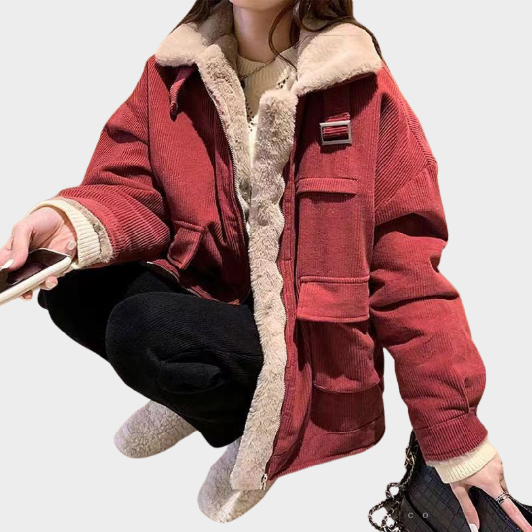 Women's Corduroy Lamb Wool Jacket – Thick & Warm – Zipper Closure – Loose Fit – Comfortable & Stylish – Multiple Colours
