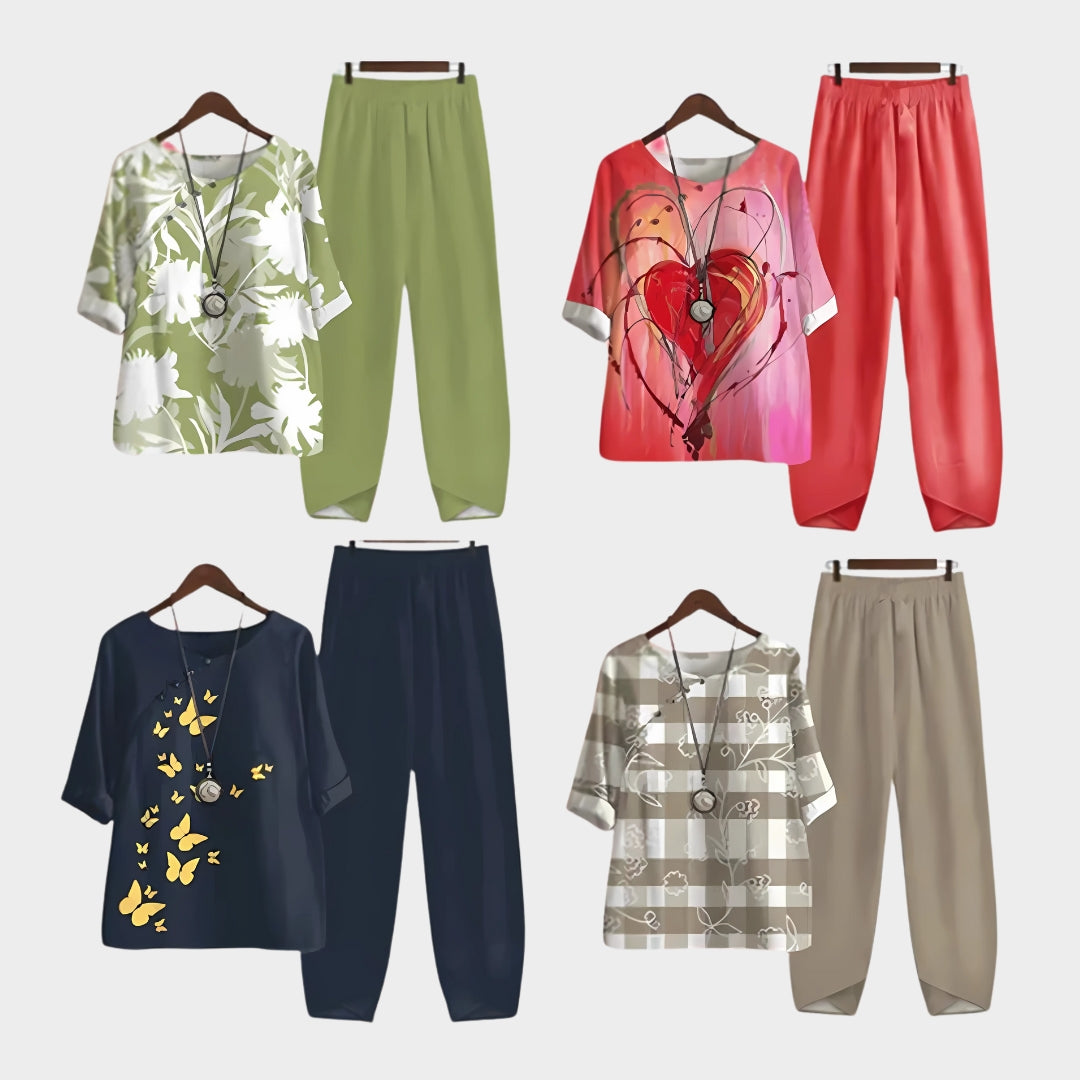 Women's Loose Fit Two-Piece Set – Elegant Airy Outfit – Multiple Colours