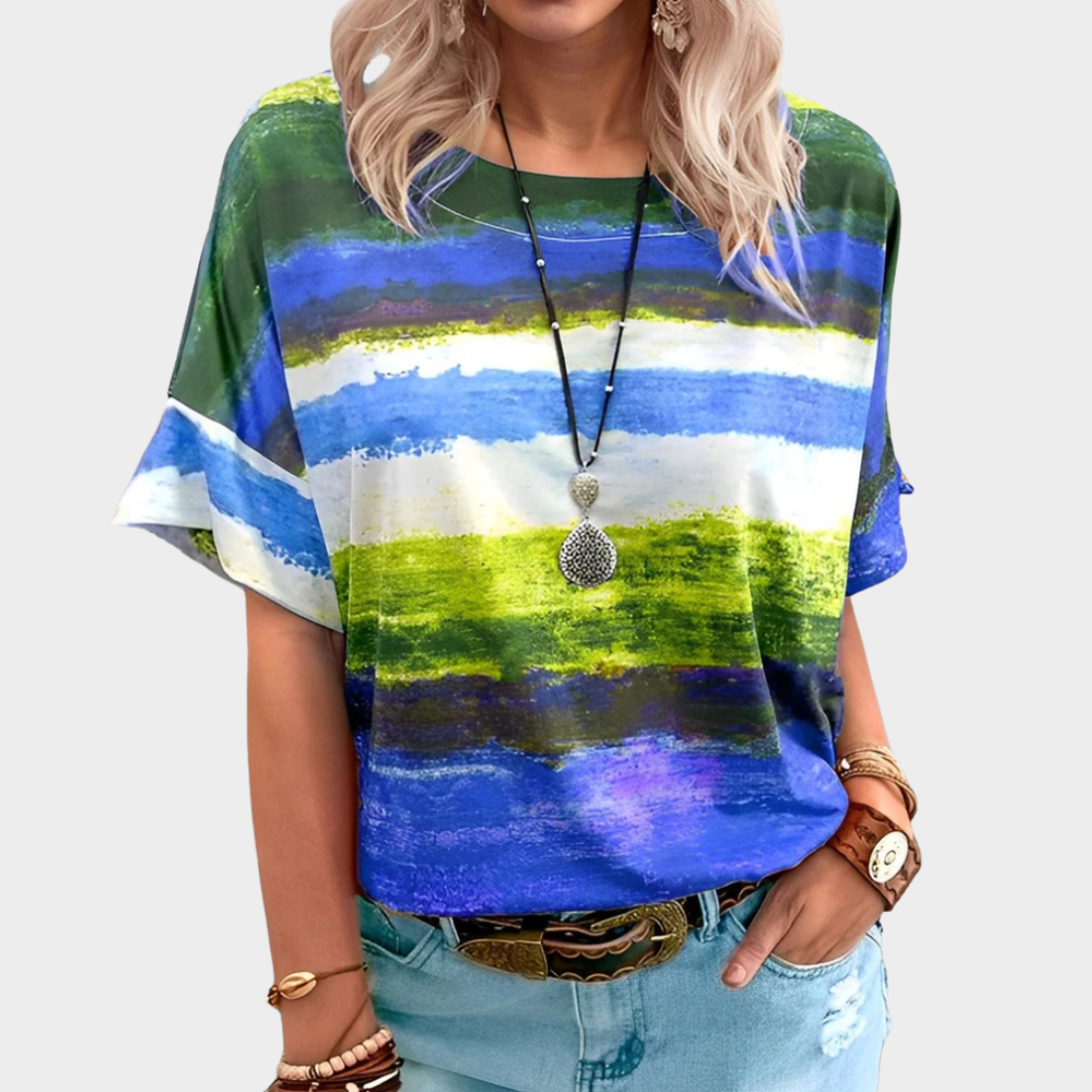 Women's Casual T-Shirt – Striped Print O-Neck – Relaxed Fit Soft Pullover – Multiple Colours