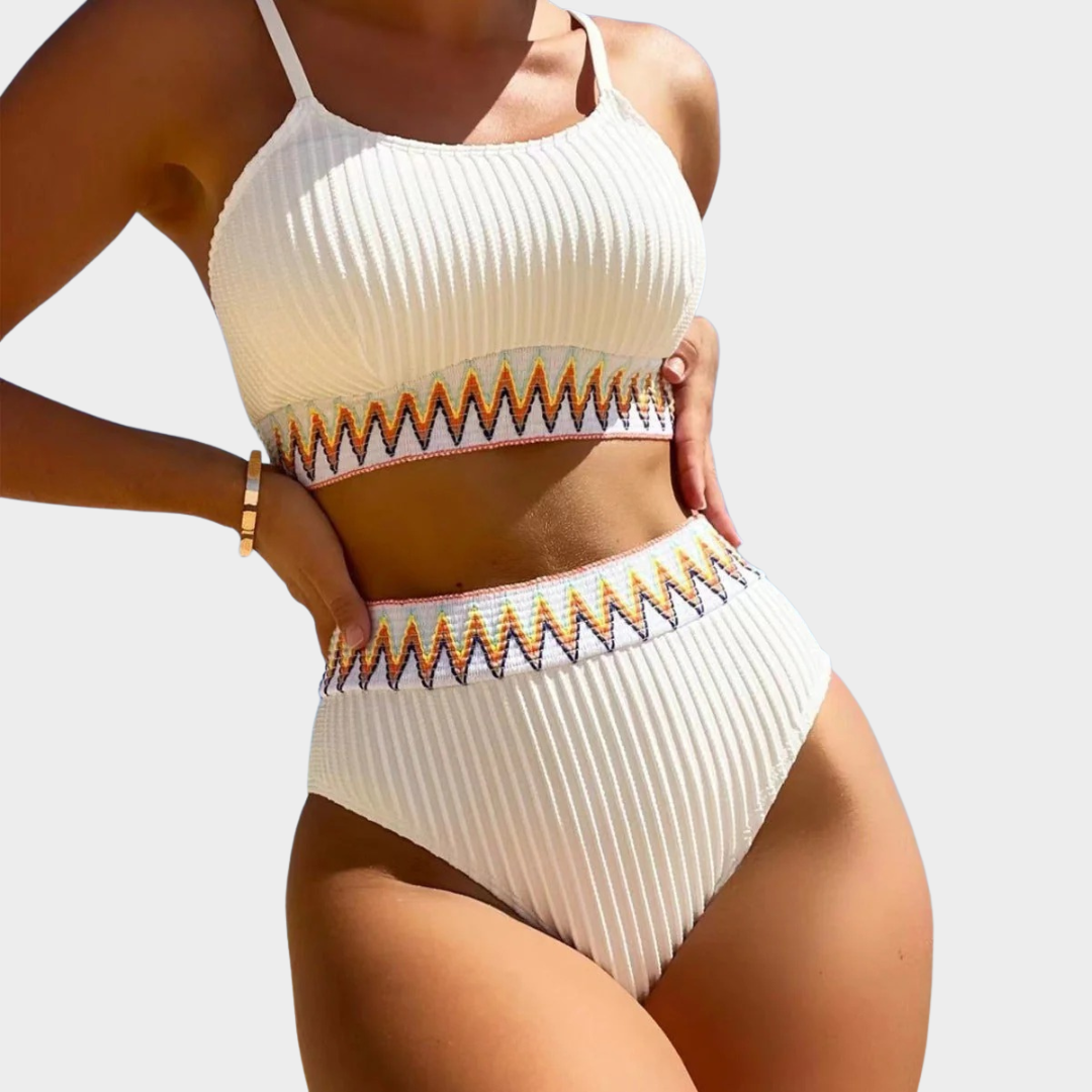 Women High Waist Bikini Set – Two Piece Swimsuit – Patchwork – Stretch Material – Multiple Colours