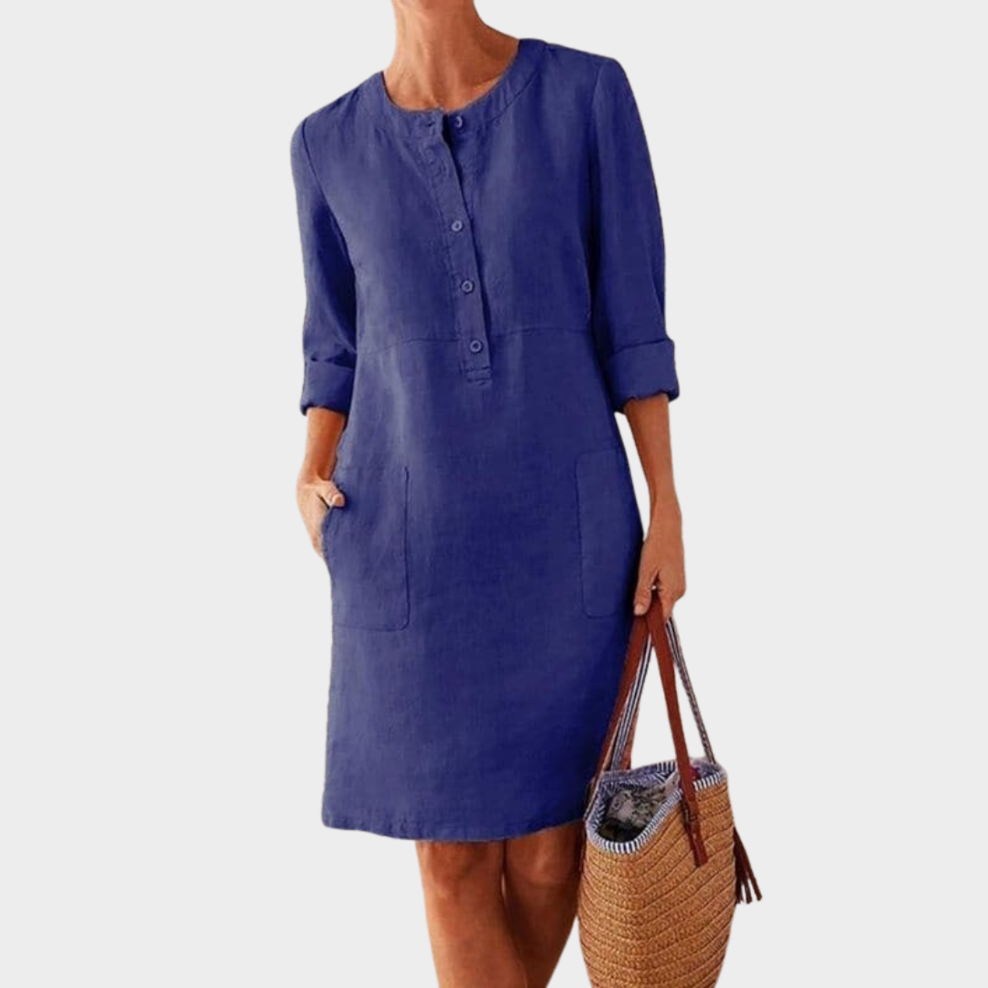 Women’s Long Sleeve Shirt Dress – Relaxed Fit – Button Front – Cotton Blend – Multiple Colours
