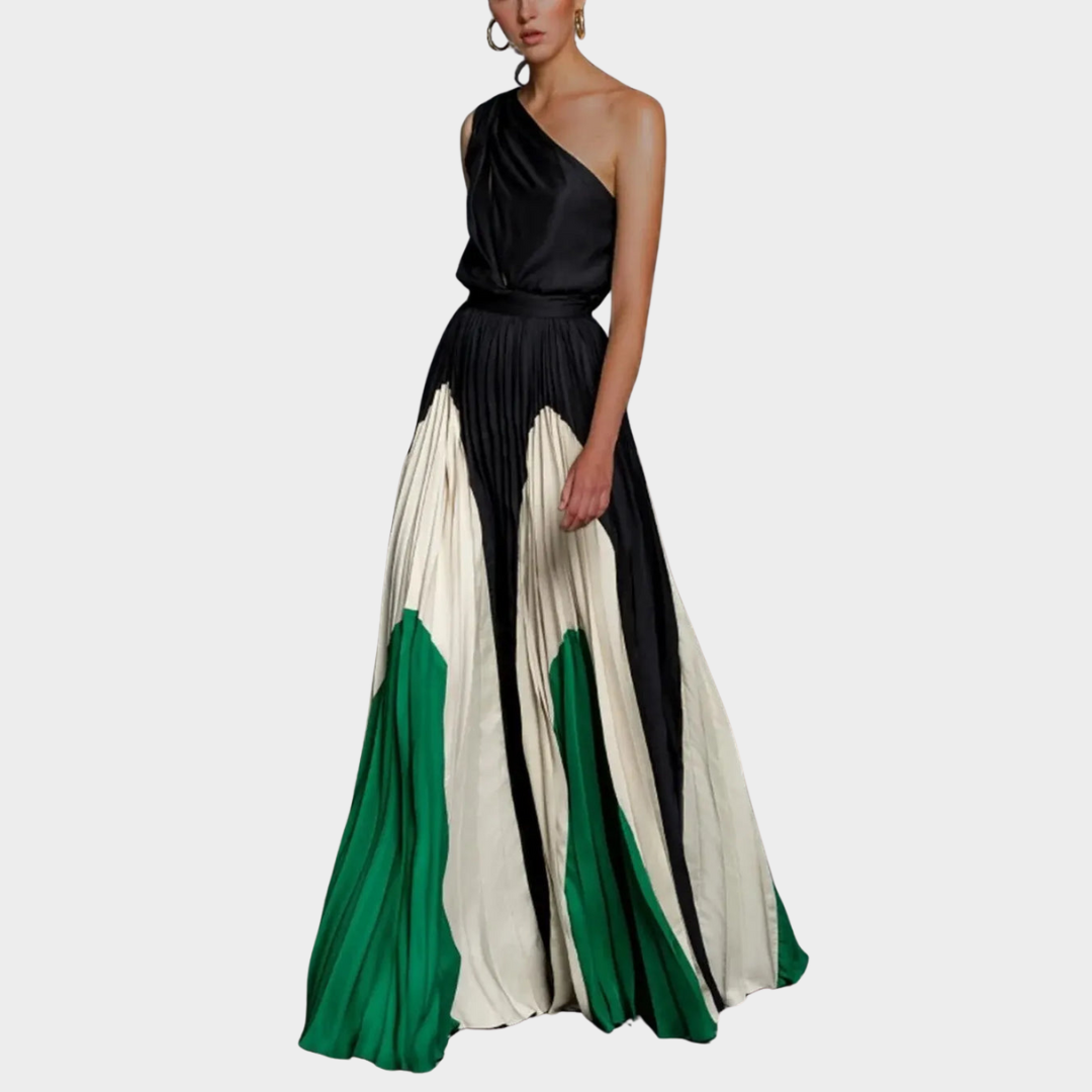 Women's One Shoulder Dress – Elegant Off-Shoulder – Printed Splicing – Loose Fit – Multiple Colours