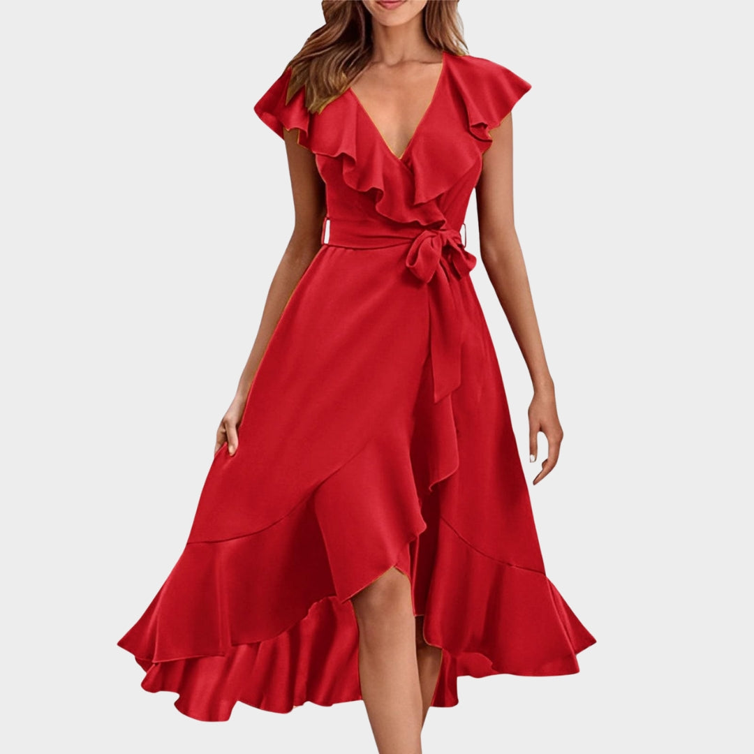 Women's Ruffle Wrap Dress - V-Neck - Short Sleeve - Elegant & Flowy - Multiple Colours