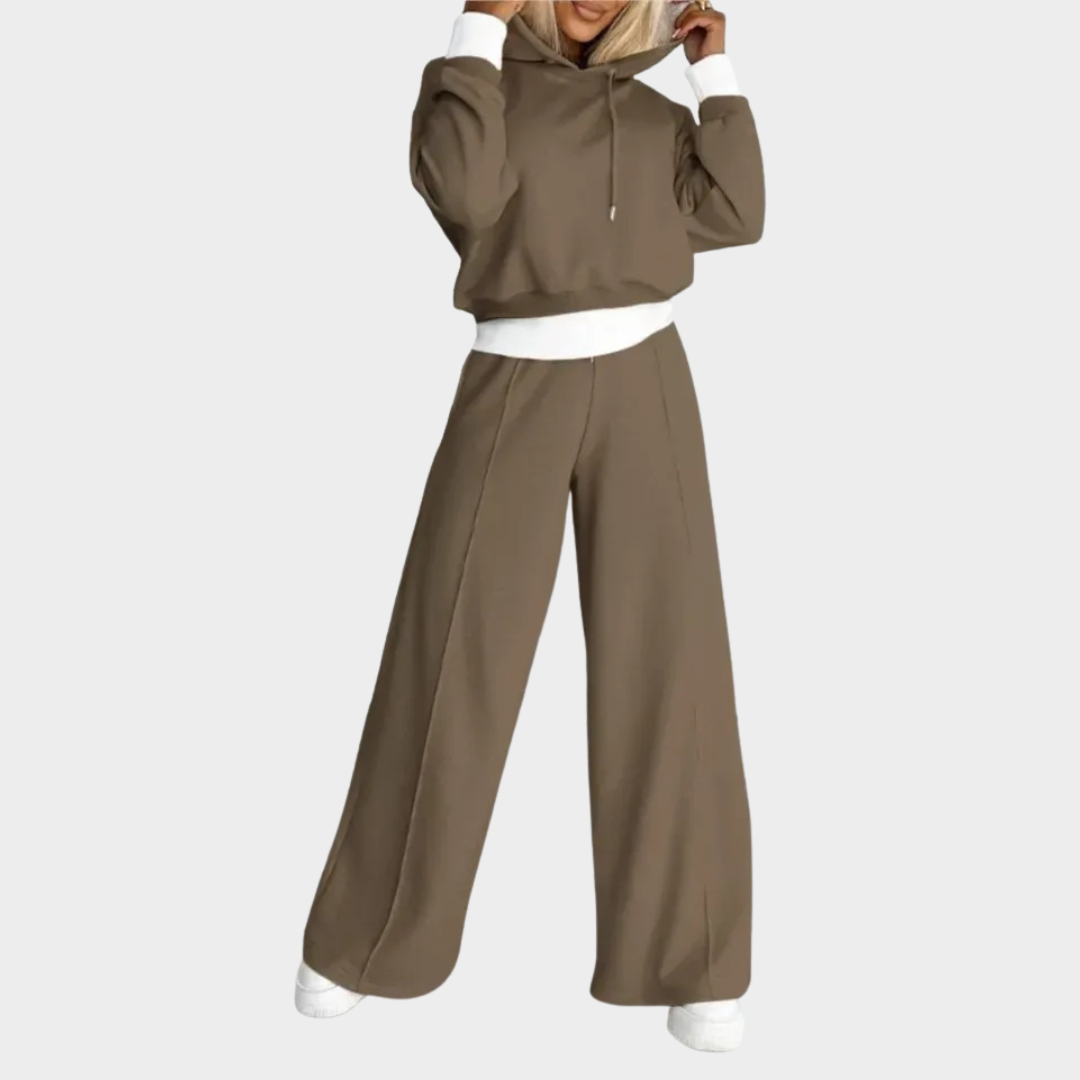 Women's Hooded Sweatshirt Two Piece Set – Solid Colour Casual Jogging Suit with Pants – Comfortable Relaxed Fit – Multiple Colours