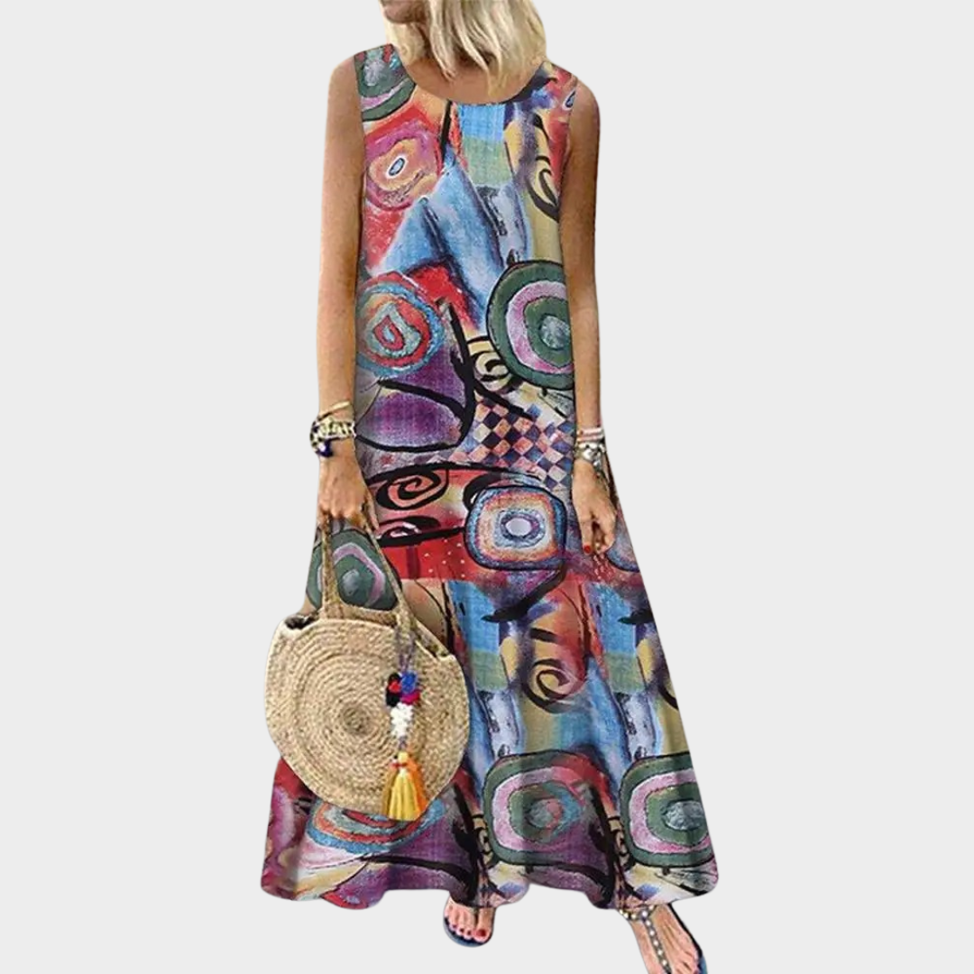Women's Bohemian Sleeveless Dress – Floral Print – Vintage Kaftan – Beach Sundress – Multiple Colours