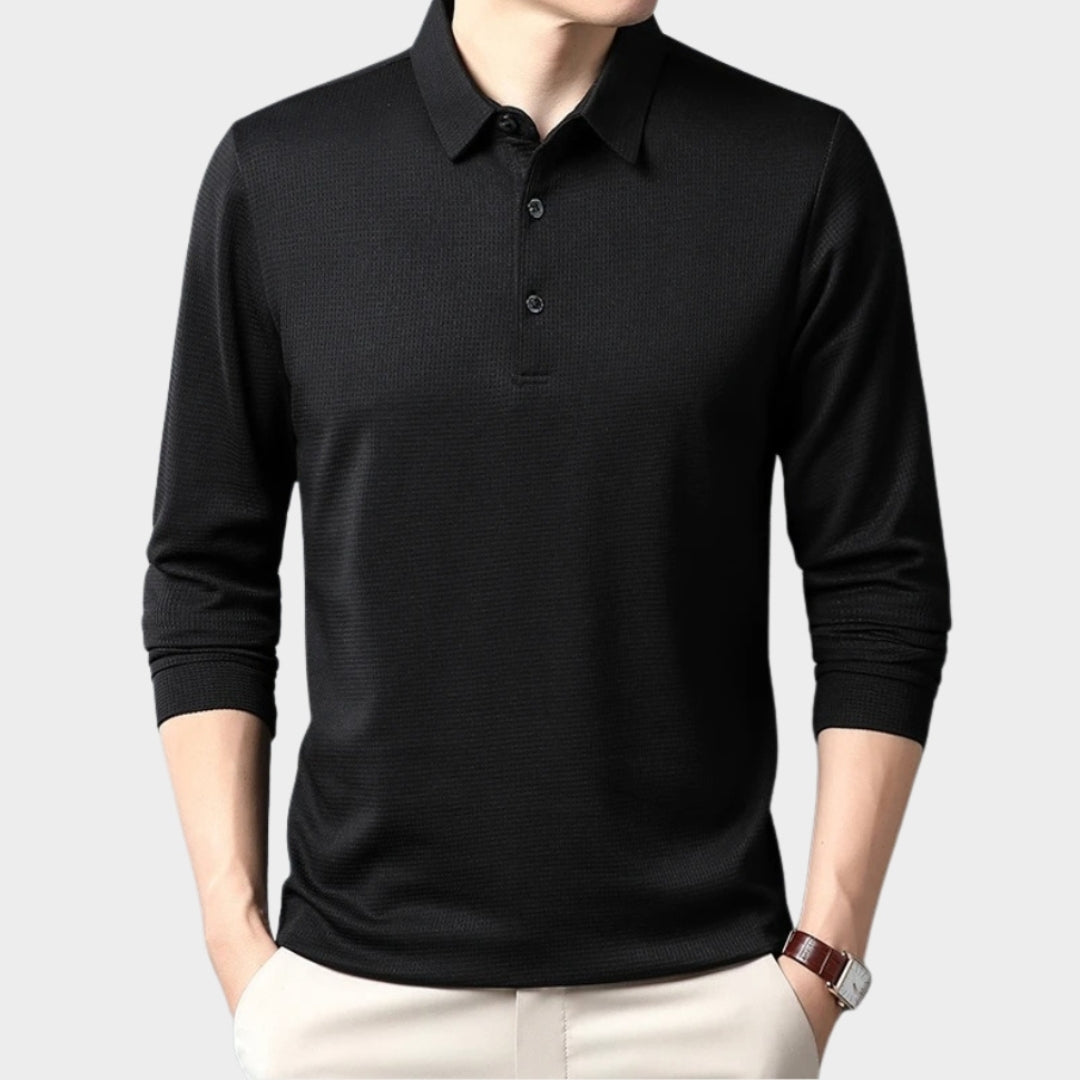Men's Long Sleeve Polo Shirt - Business Casual Comfortable Summer Top, Black, Grey, and More