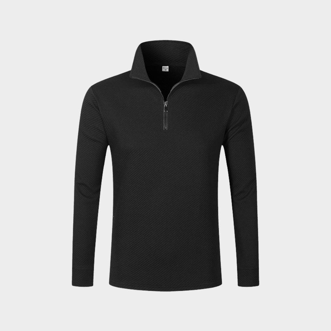 Men's Long Sleeve Polo Shirt - Twill Jacquard Zipper, Comfortable Breathable Casual Top, Dark Grey, Light Grey, Khaki