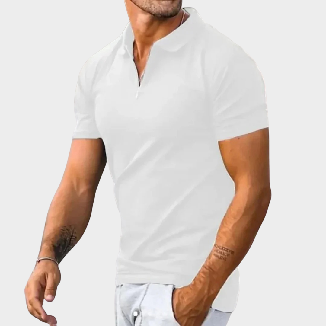 Men’s Short Sleeve Polo Shirt – Solid Colour – Zipper Collar – Comfortable Fit – Breathable Fabric – Multiple Colours