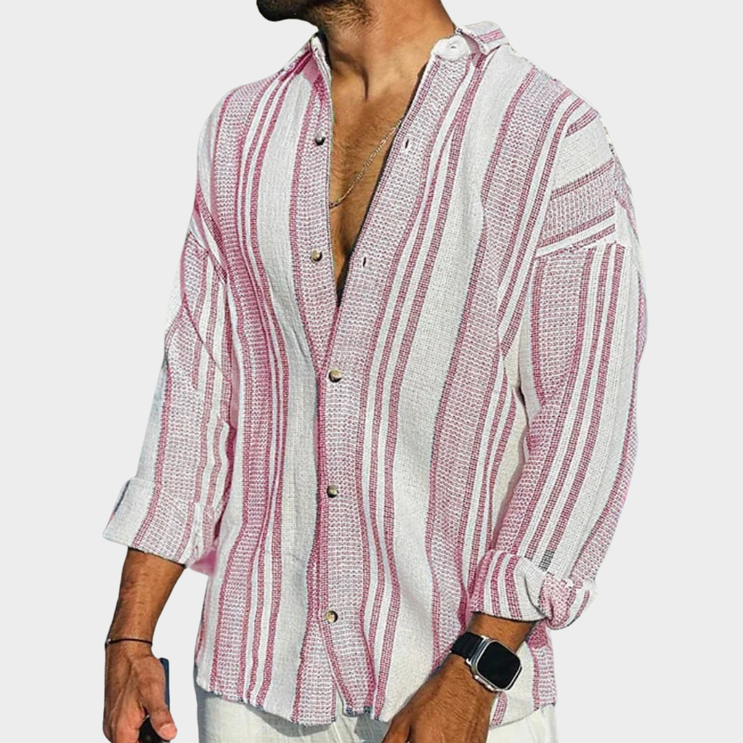 Men's Casual Striped Shirt – Long Sleeve – Button-Up – Retro Holiday Style – Multiple Colours