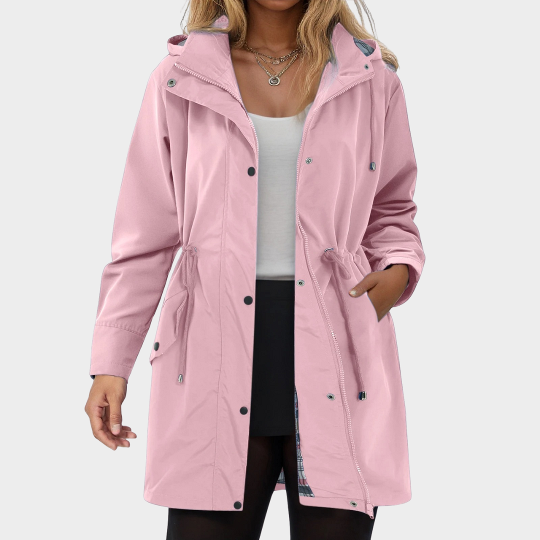 Women Hooded Trench Coat – Relaxed Fit Drawstring Rain Jacket with Zipper – Lightweight Windbreaker – Multiple Colours