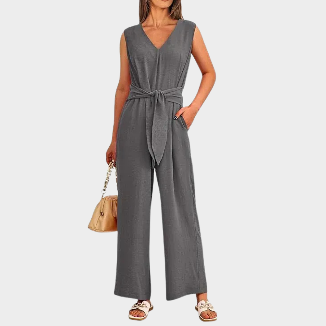Women Wide Leg Jumpsuit – V-Neck – Sleeveless – Elegant Fit – Soft Fabric – Multiple Colours