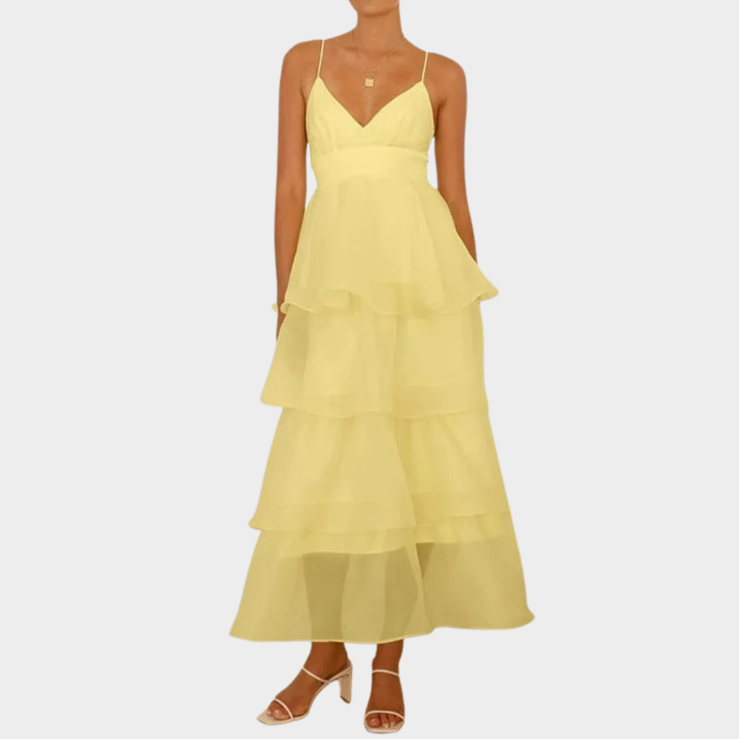 Women Strapless Backless Cake Dress – Solid Colour Evening Tiered Fit – Multiple Colours