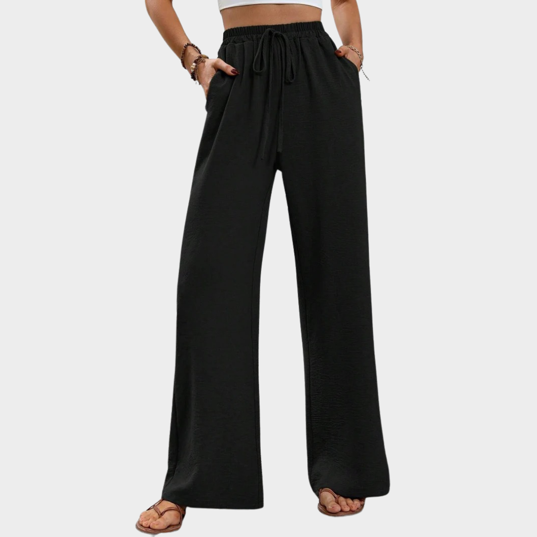 Women Wide Leg Casual Trousers – Floor Length Loose Fit Pants – Comfortable Solid Design – Multiple Colours