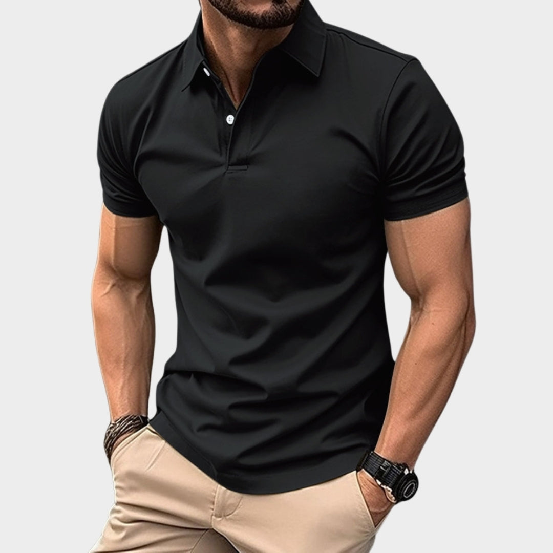 Men's Polo Shirt - Short Sleeve Lapel Button Solid Color Summer Casual T-Shirt, Purple, Dark Green, Navy Blue