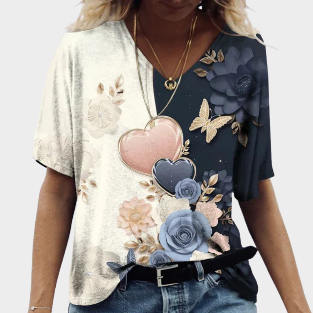 Women’s V-Neck Short Sleeve T-Shirt – Casual Butterfly Print Top – Relaxed Fit Everyday Style – Multiple Colours