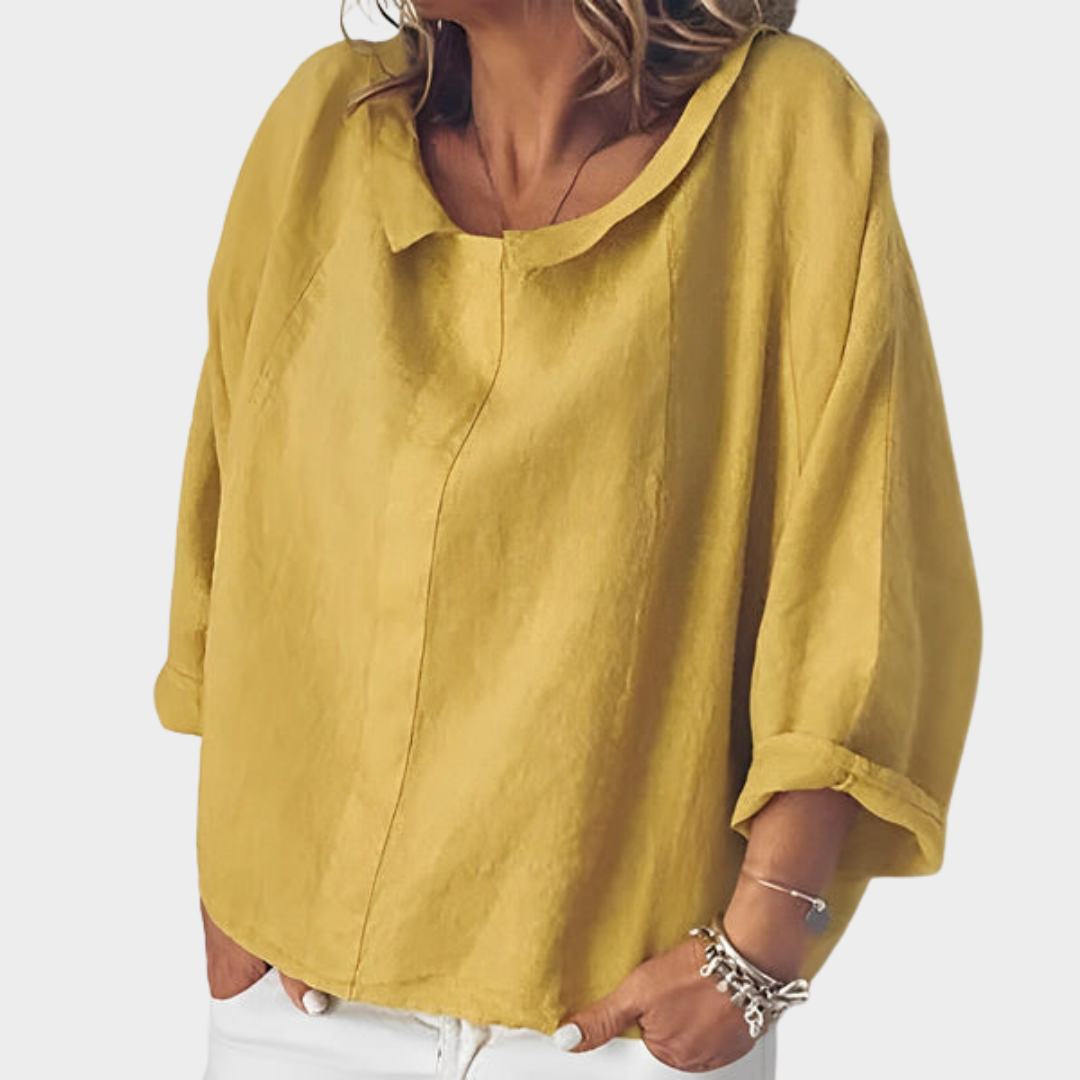 Women's Cotton Long Sleeve Shirt – Turn-Down Collar – Loose Casual Fit – Multiple Colours