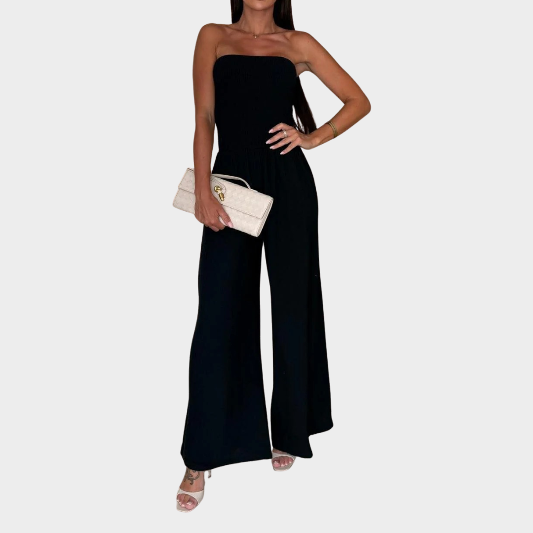 Women Strapless Jumpsuit – Smocked Top – Wide Leg – Relaxed Fit – Cotton Feel – Multiple Colours