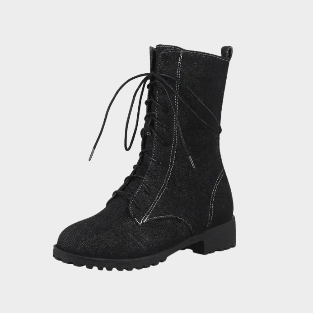 Women's Denim Ankle Boots – Chunky Heel – Lace-Up Design – Round Toe – Stylish & Comfortable – Multiple Colours
