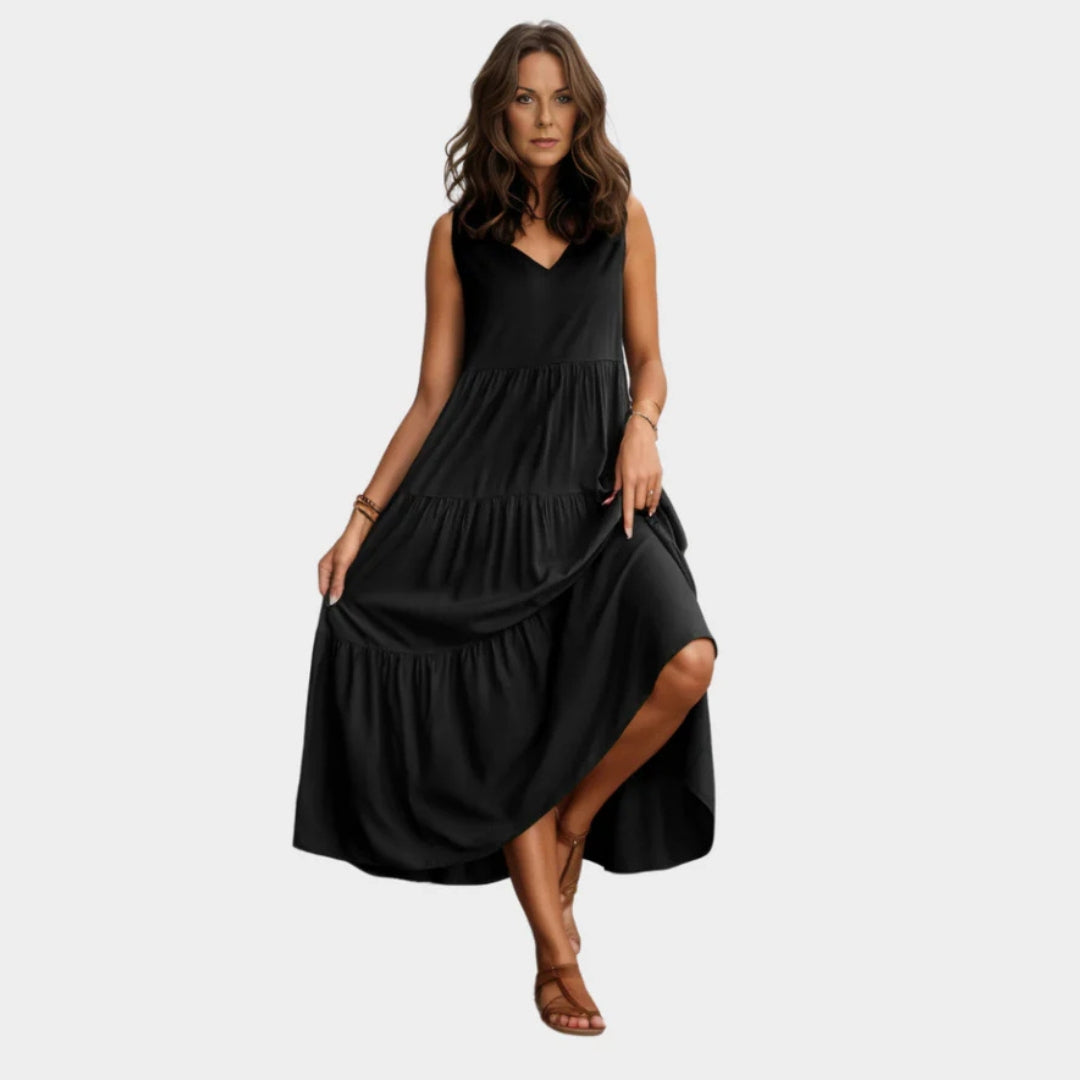 Women's Long Beach Dress V-Neck Relaxed Fit Multiple Colors - Casual Summer Vacation Dress