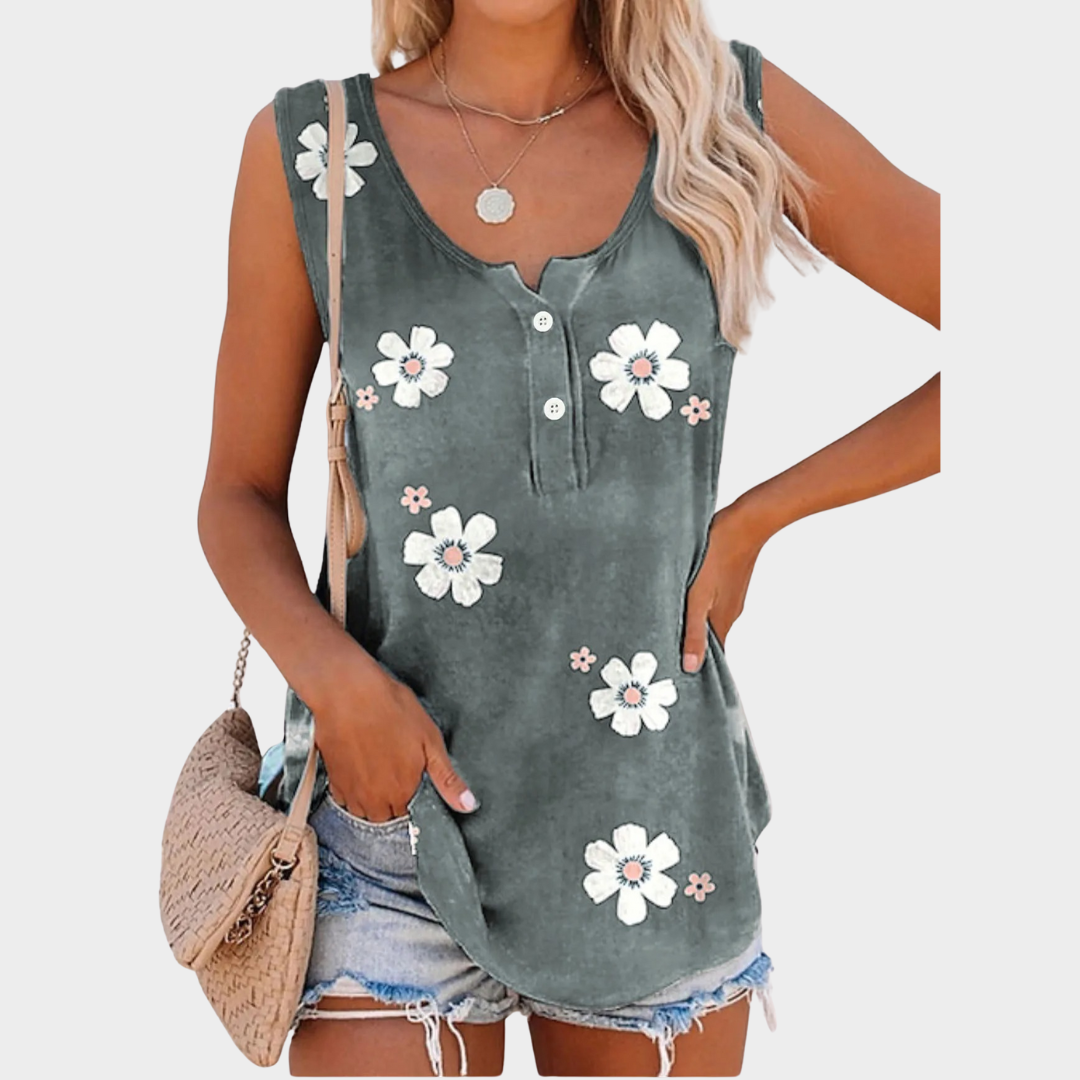Women Sleeveless Top – Floral Print – Casual Fit – Round Neck – Lightweight Fabric – Multiple Colours