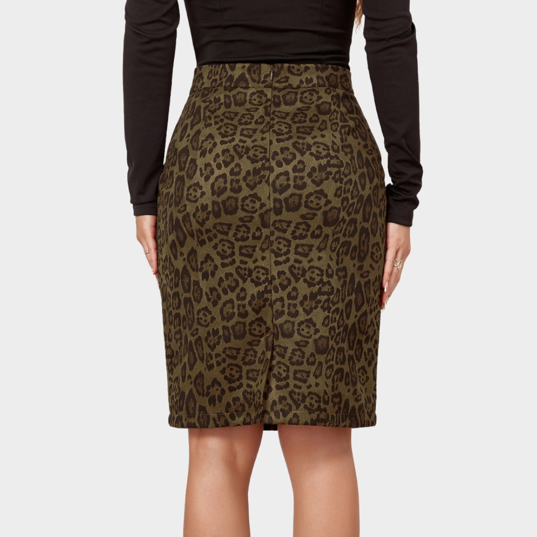 Women's High Waist Suede Pencil Skirt - Bodycon Fit - Leopard Print - Multiple Colours