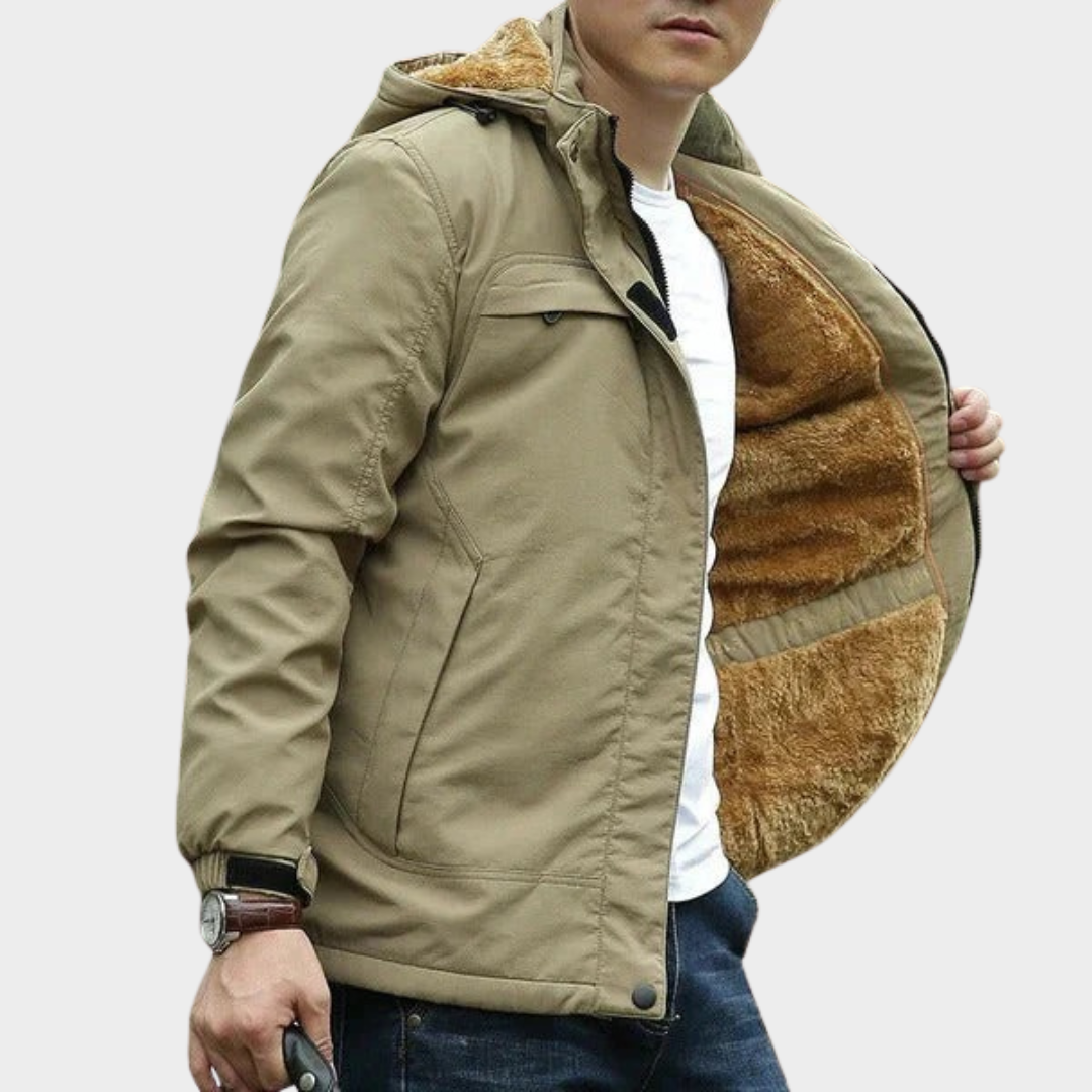 Men’s Relaxed Fit Hooded Jacket – Water-Resistant Faux Fur Lined Zip Front Outerwear – Multiple Colours