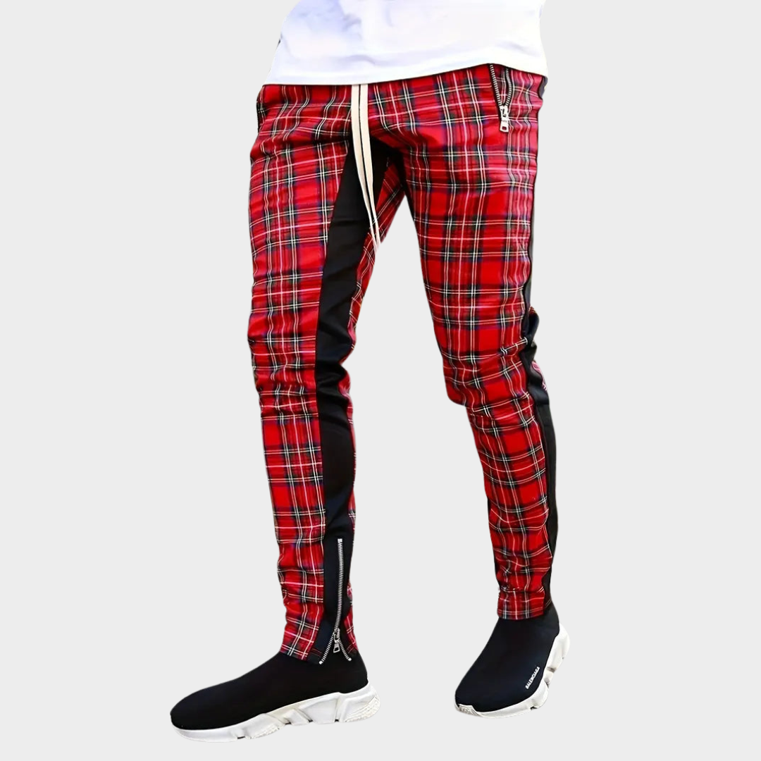 Men’s Plaid Tracksuit Pants – Casual Fit – Zipper Bottoms – Comfortable & Stylish – Multiple Colours