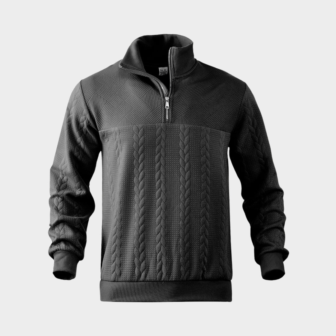 Men’s Casual Henry Collar Zip Sweater – Long Sleeve Knitted Zipper Top ( Navy Blue, Khaki, and More)
