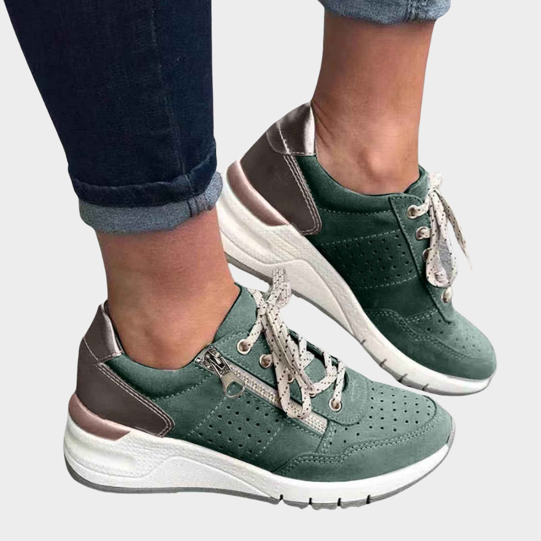 Women's Casual Sneakers - Lace-Up Thick Sole Trainers - Comfortable Everyday Shoes - Multiple Colours