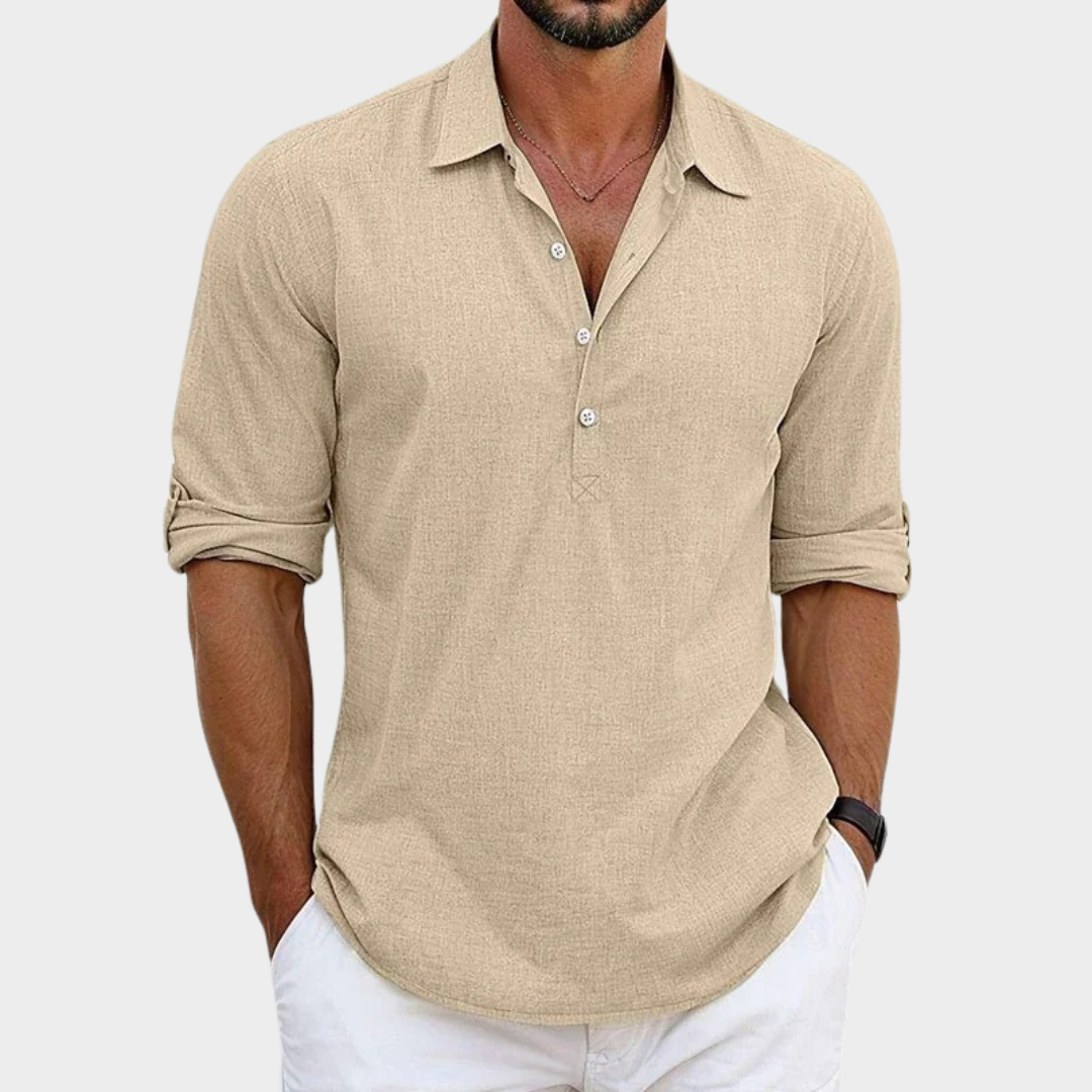Men’s Loose Fit Long Sleeve Polo Shirt – Classic Collar Cotton Blend – Multiple Colours
