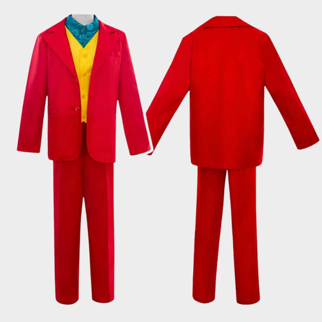 Men Joker Halloween Costume – Arthur Fleck Clown Cosplay Outfit with Red Suit – Movie Inspired Fancy Party Uniform – Red