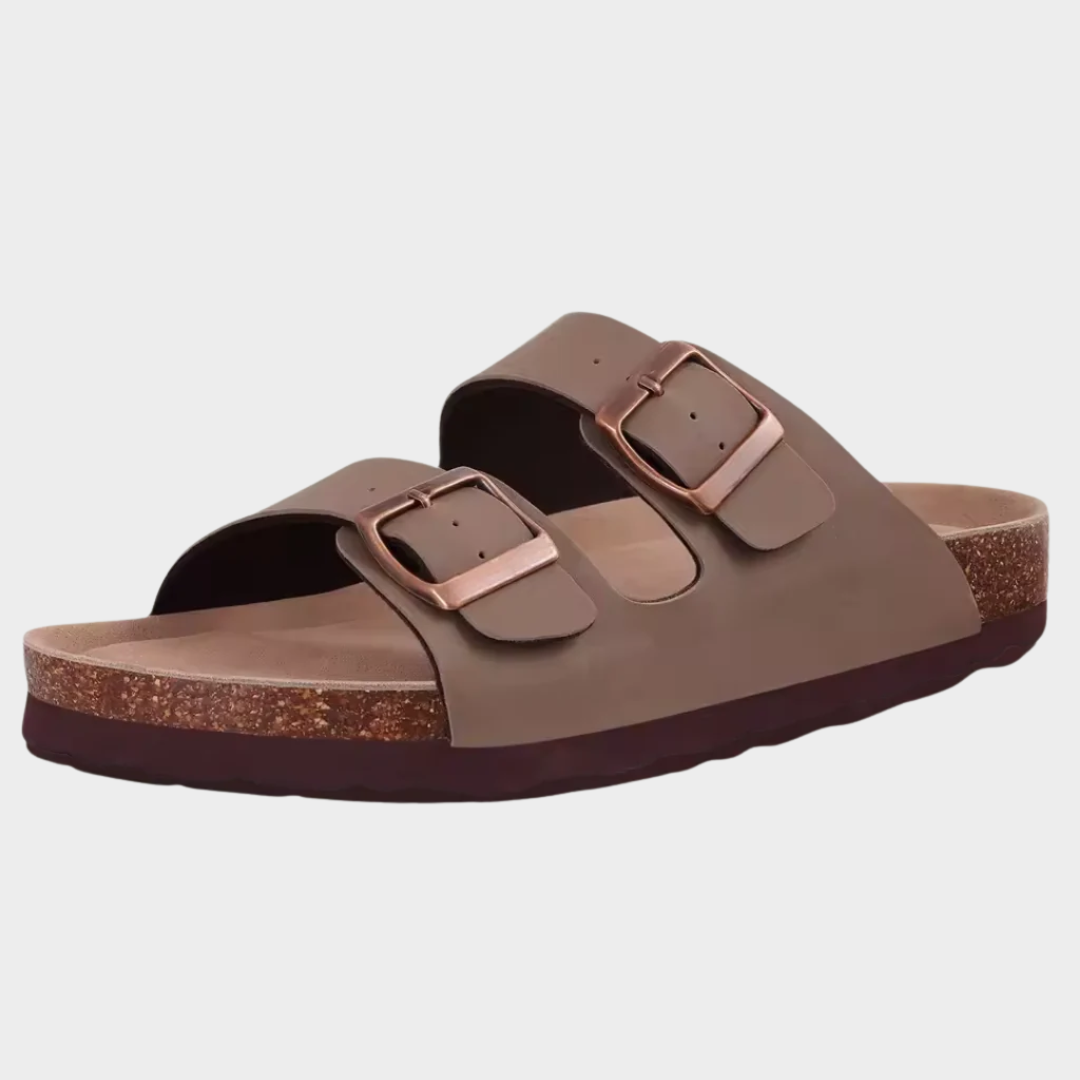 Women’s Cork Footbed Slide Sandals – Adjustable Buckle Slip-On Casual Beach Slippers – Multiple Colours