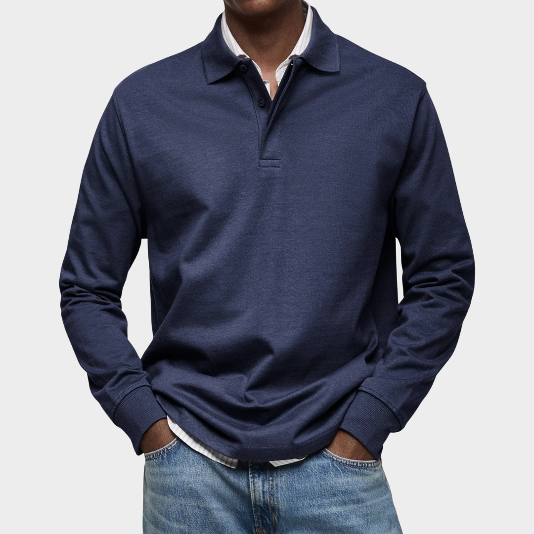 Men Long Sleeve Polo Shirt – Slim Fit Casual Top Breathable Cotton Blend Comfortable Lapel Collar Smart Everyday Wear – Multiple Colours