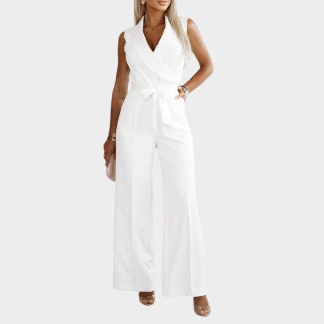 Women’s Sleeveless One-Piece Jumpsuit – V Neck High Waist Long Pants – Tie Waist Elegant Fit – Lightweight Material – Multiple Colours