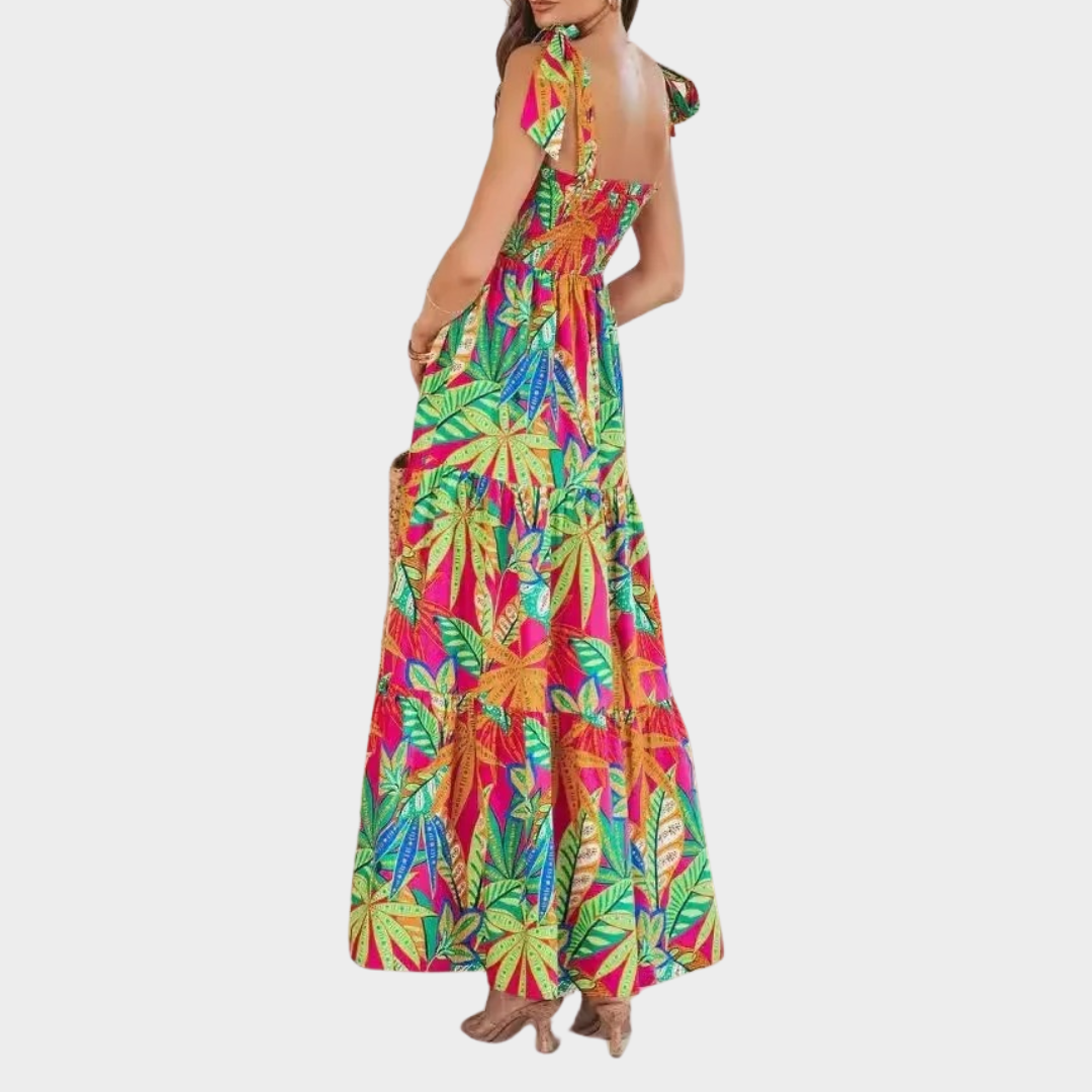 Women’s Elegant Printed Tank Dress – Belted A-Line Midi Dress – Lightweight Fabric – Multicolour