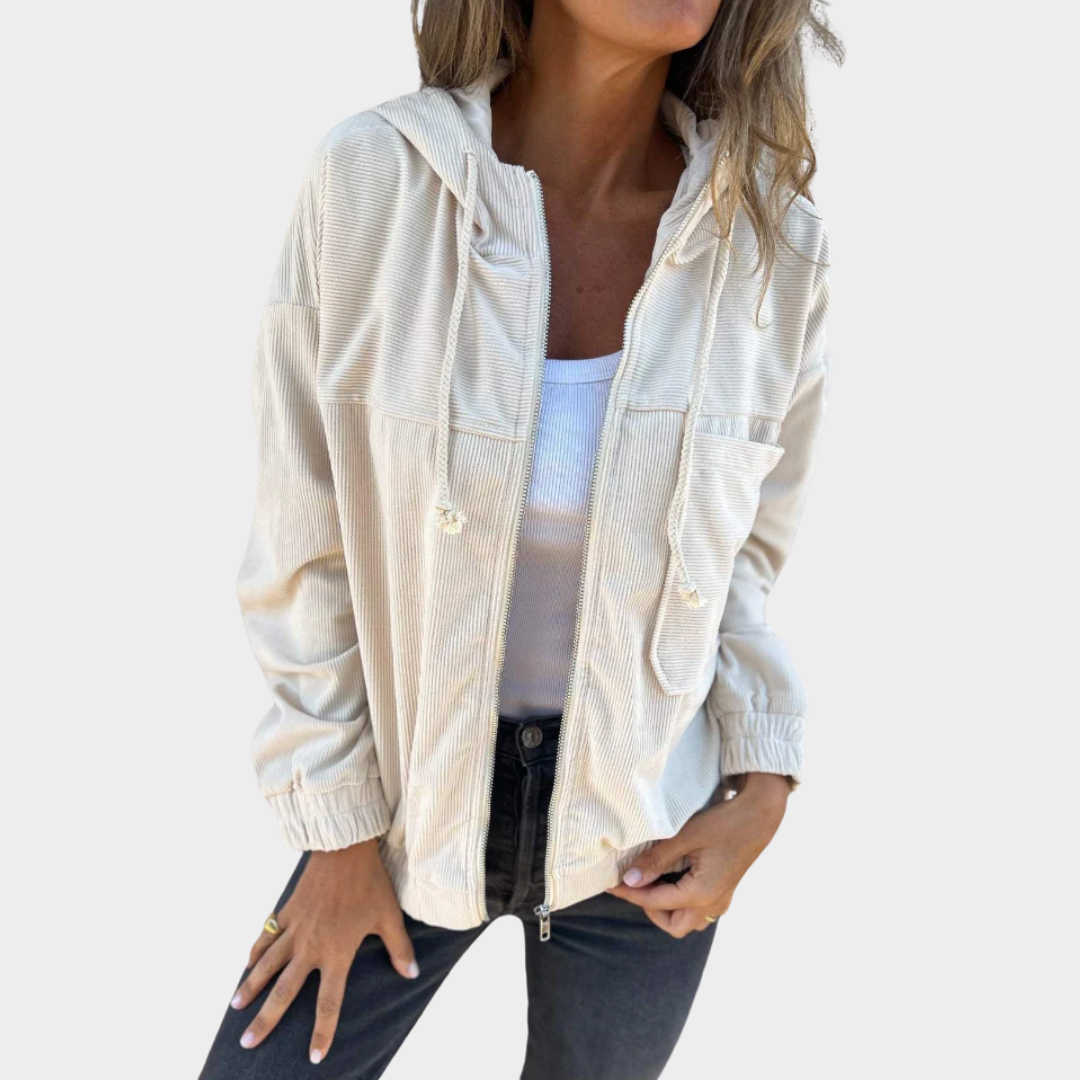 Women’s Hooded Jacket – Relaxed Fit with Zipper Closure – Side Pockets – Hip Length – Multiple Colours