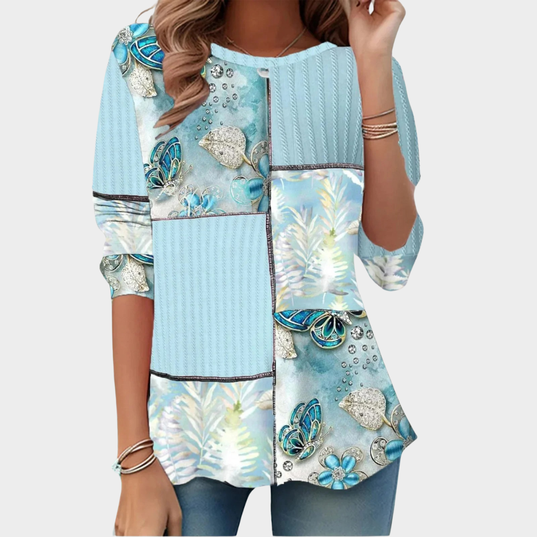 Women’s Vintage Plaid Long Sleeve T-Shirt – Polyester Crew Neck Casual Top – Relaxed Fit Lightweight Printed Blouse – Multiple Colours