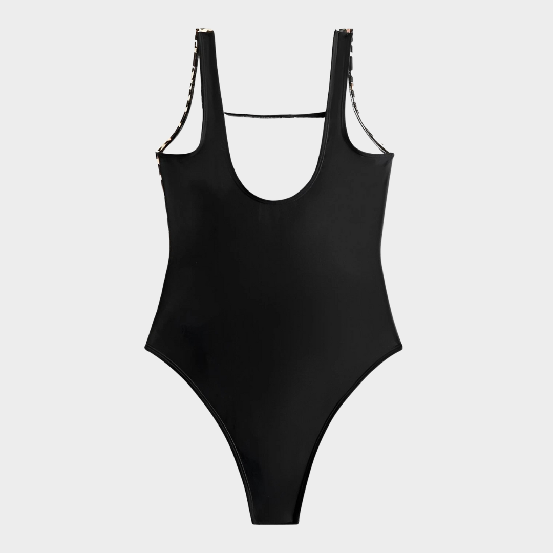 Women One Piece Swimsuit – Slim Fit Leopard Print Bathing Suit – Vintage Style with Stretch Comfort – Black