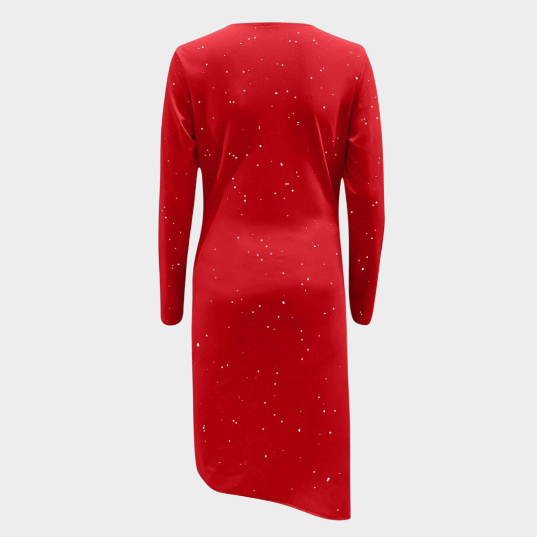 Women's Elegant Wrap Dress – V Neck – Long Sleeve – Ruched Split Midi – Multiple Colours