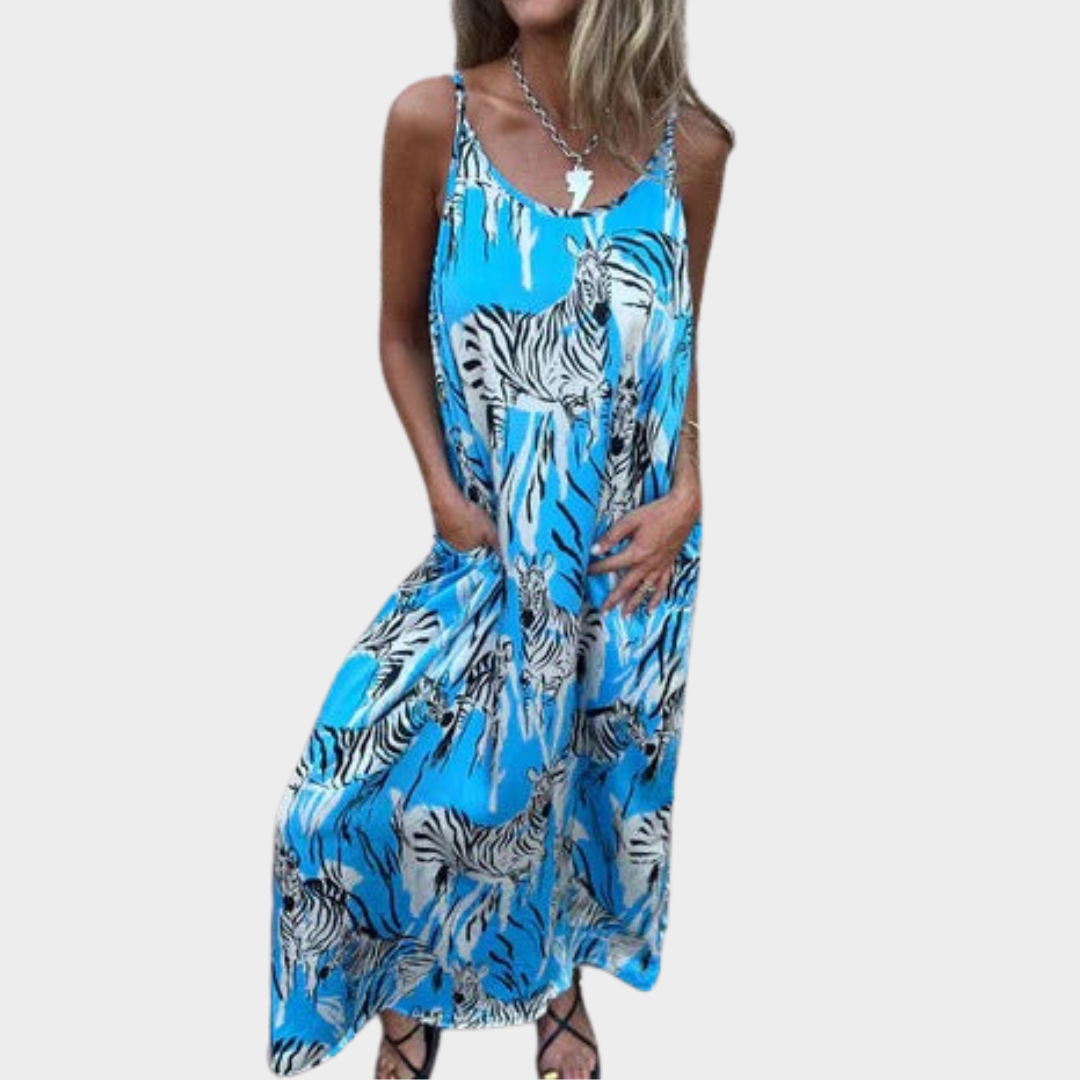 Women Animal Print Maxi Dress – Relaxed Fit with Adjustable Straps and Pockets – Breathable Material – Multiple Colours