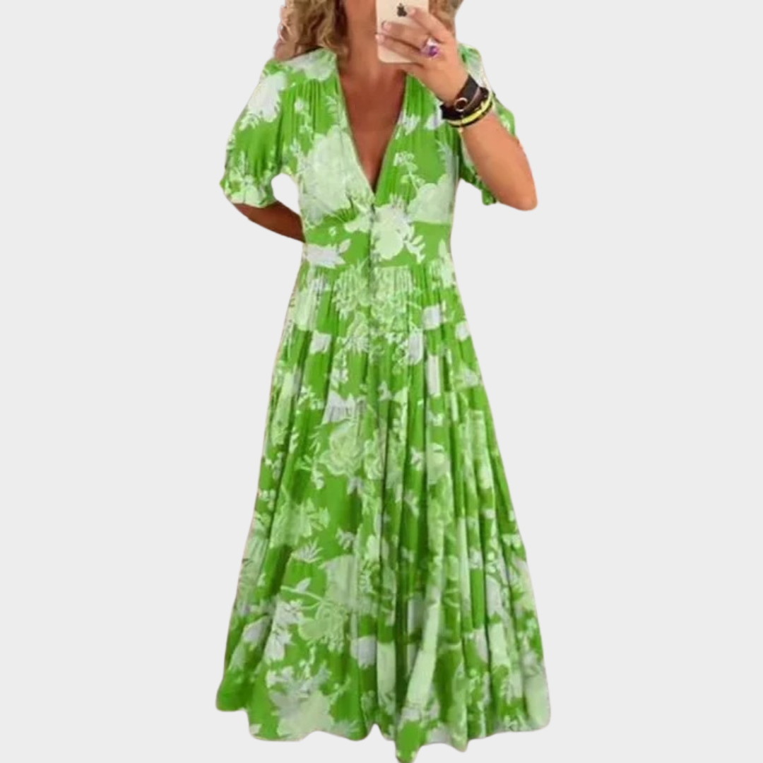 Women’s Boho Maxi Dress – Short Sleeve Casual A-Line Flounce Beach Dress – Lightweight Fabric – Multiple Colours