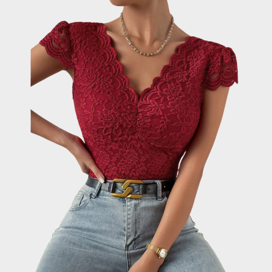 Women's Lace Romper – V Neck – Elastic Bodycon Fit – Hollow Mesh – Party Jumpsuit – Multiple Colours