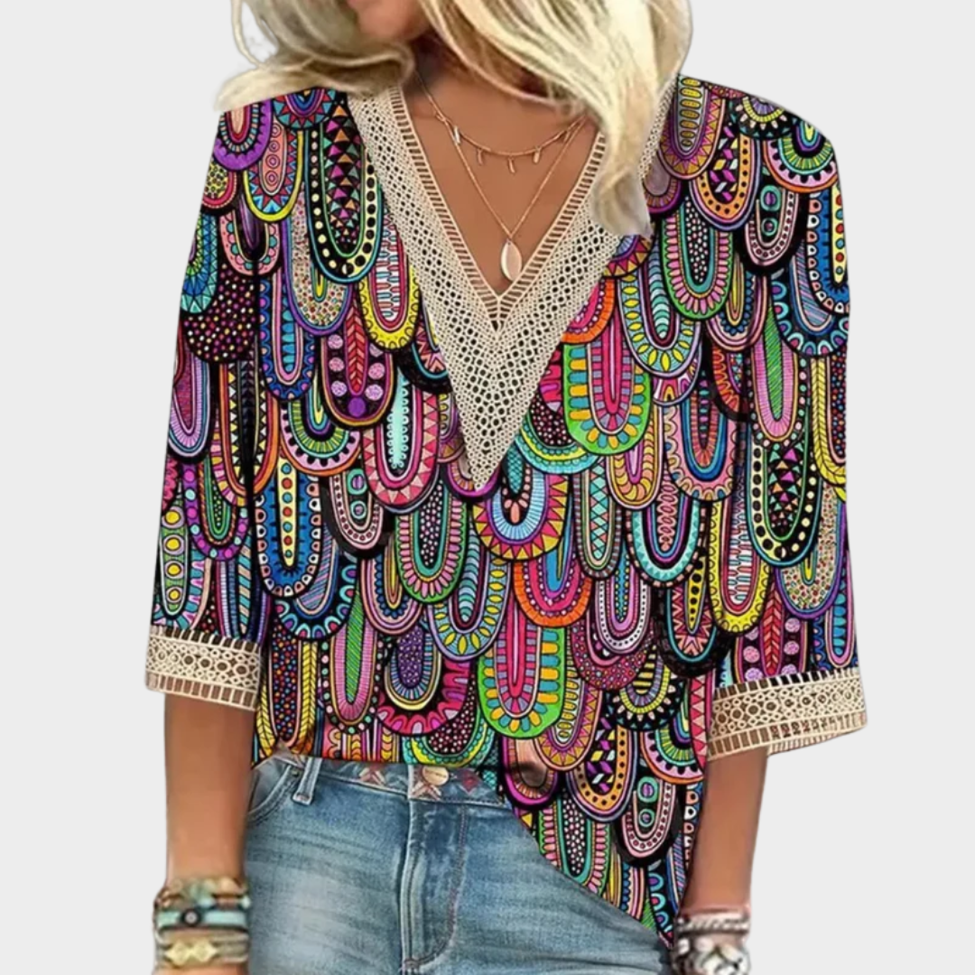 Women's V-Neck Blouse – Short Sleeves – Loose Fit – Elegant Casual Shirt – Multiple Colours