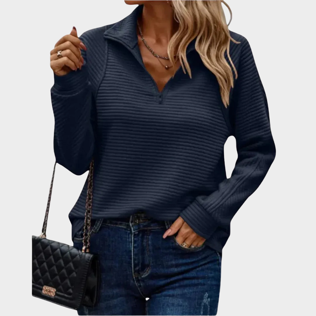 Women’s Half Zip Pullover Sweatshirt – Long Sleeve Loose Fit Top with V-Neck Zipper Detail – Multiple Colours