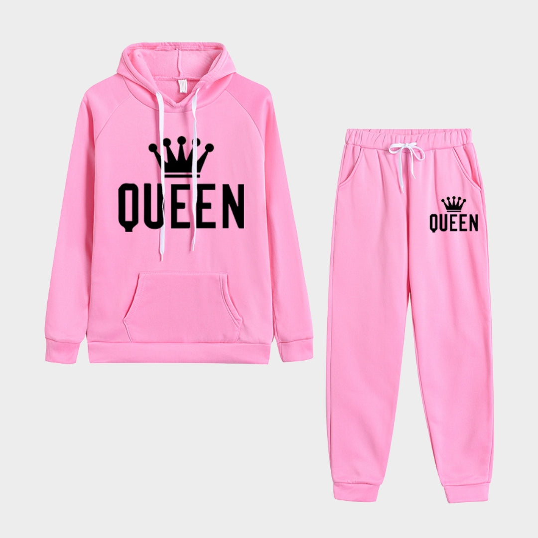 Autumn Winter Women's Tracksuit Set - Hoodie and Fleece Pants Outfit, Casual Jogging Clothes (Khaki, Black, Grey and Pink)