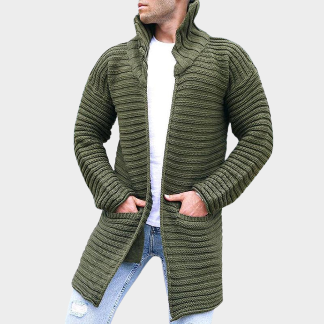 Men's Knitted Cardigan Sweater – Turtleneck Long Sleeve Coat – Multiple Colours