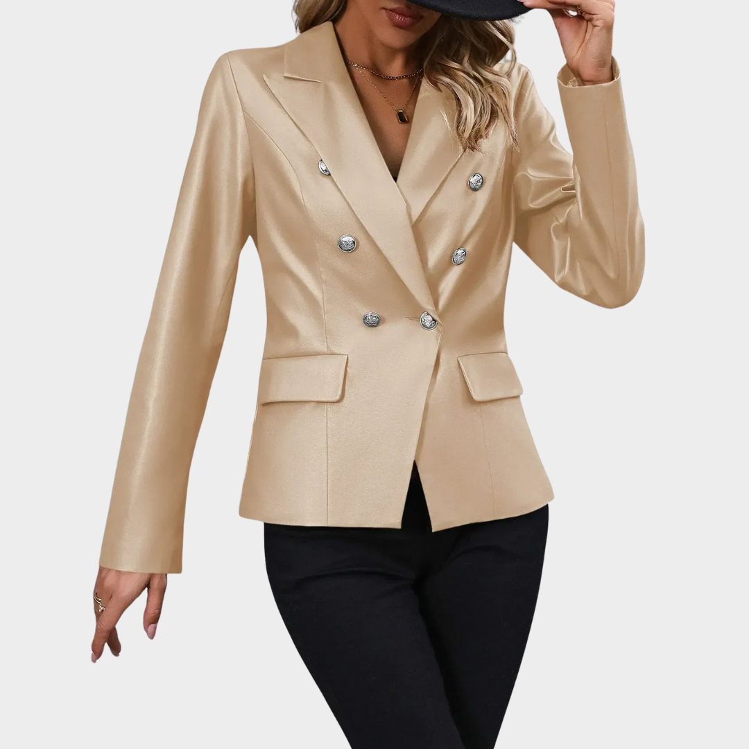 Women’s Faux Leather Double-Breasted Blazer – Tailored Fit Formal Jacket – Elegant PU Material – Multiple Colours