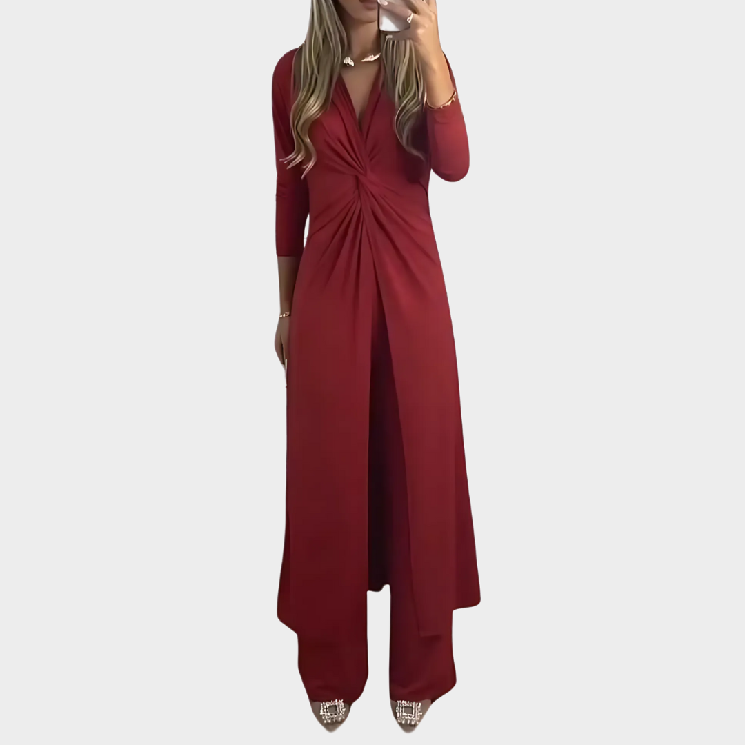 Women's Two-Piece Suit - V-Neck Top & Twisting Trousers - Stylish & Comfortable - Multiple Colours
